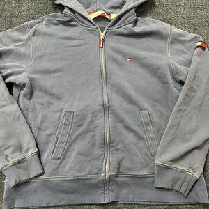 Tommy Hilfiger Jeans Hoodie Mens Large Blue Full Zip Sweatshirt Flag Logo